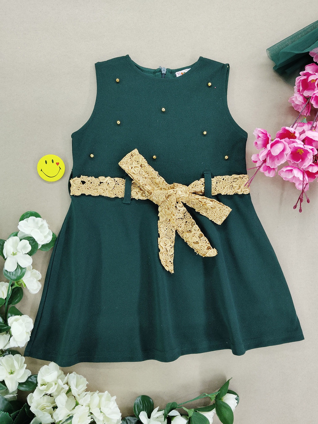 SILK SPARROW Girls Scuba A-Line Dress, Green