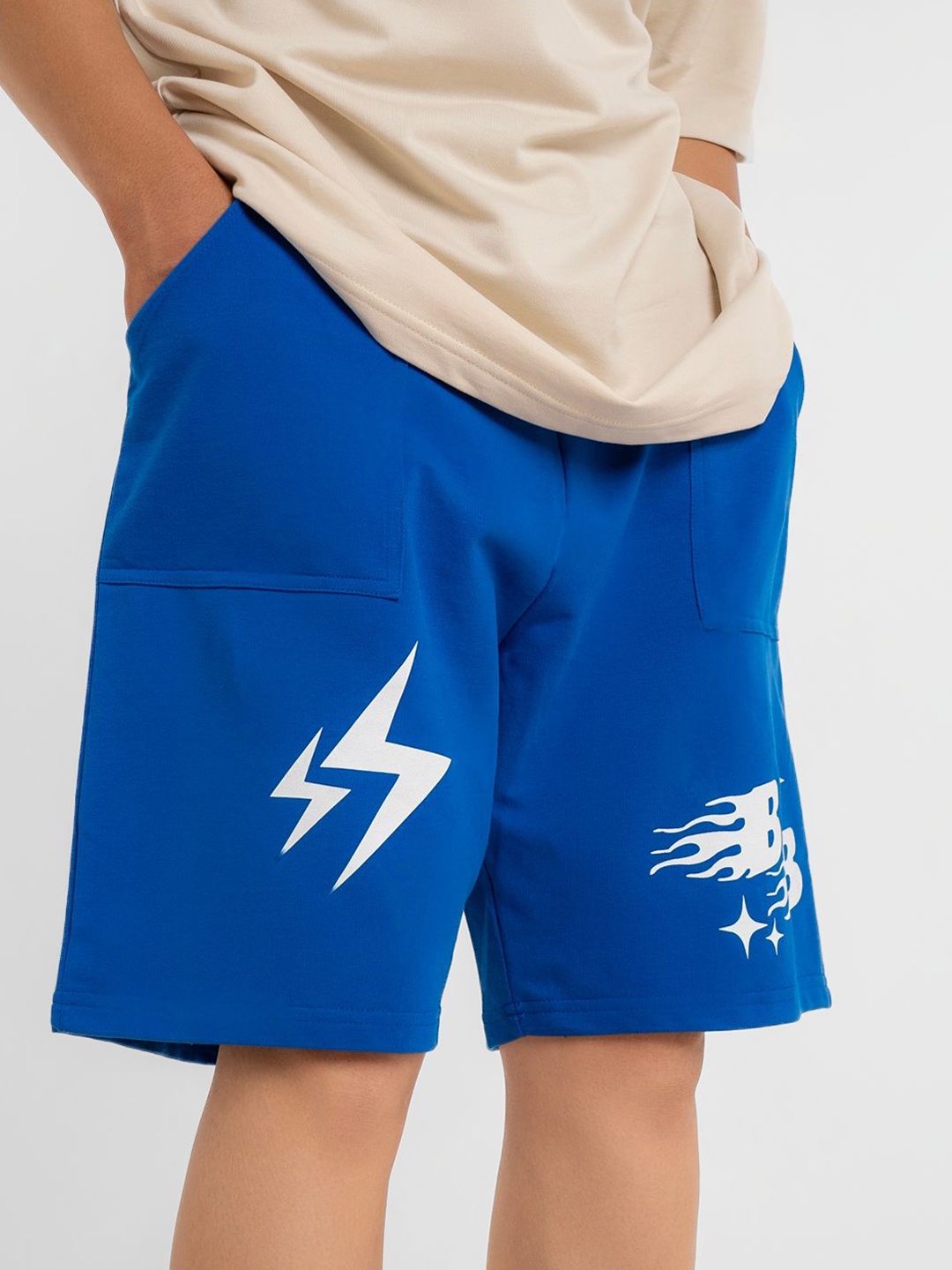 

Bad and Boujee Men Relaxed Fit Mid-Rise Cotton Shorts, Blue