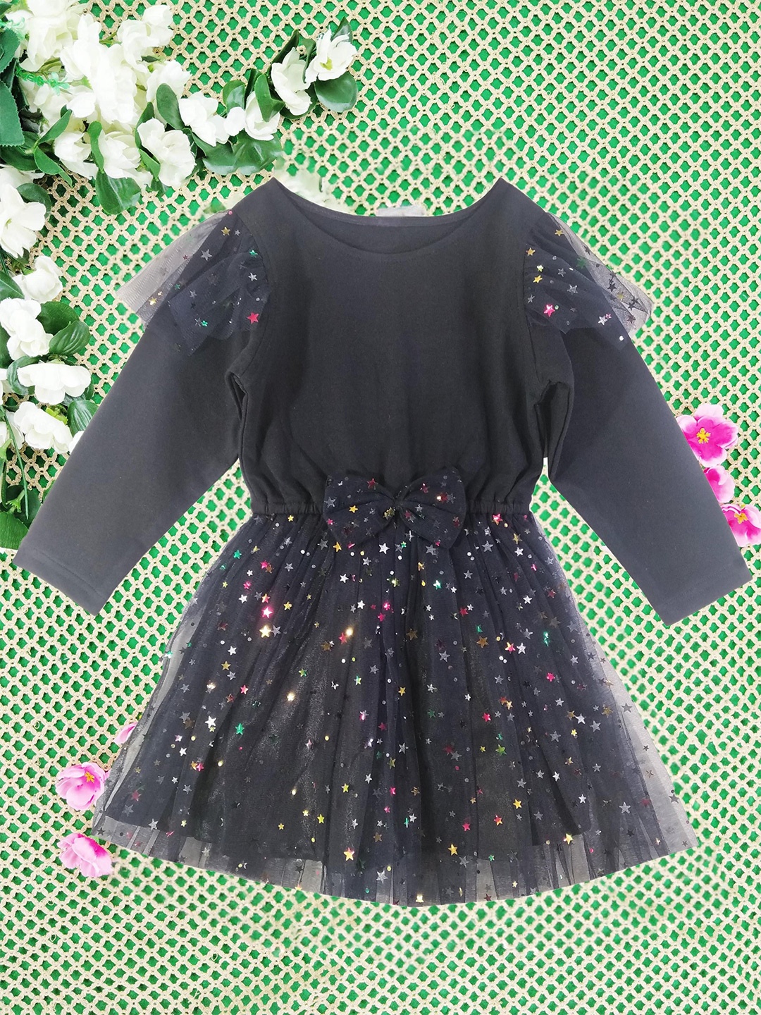 

SILK SPARROW Girls Polka Dot Print Fit & Flare Dress, Blue