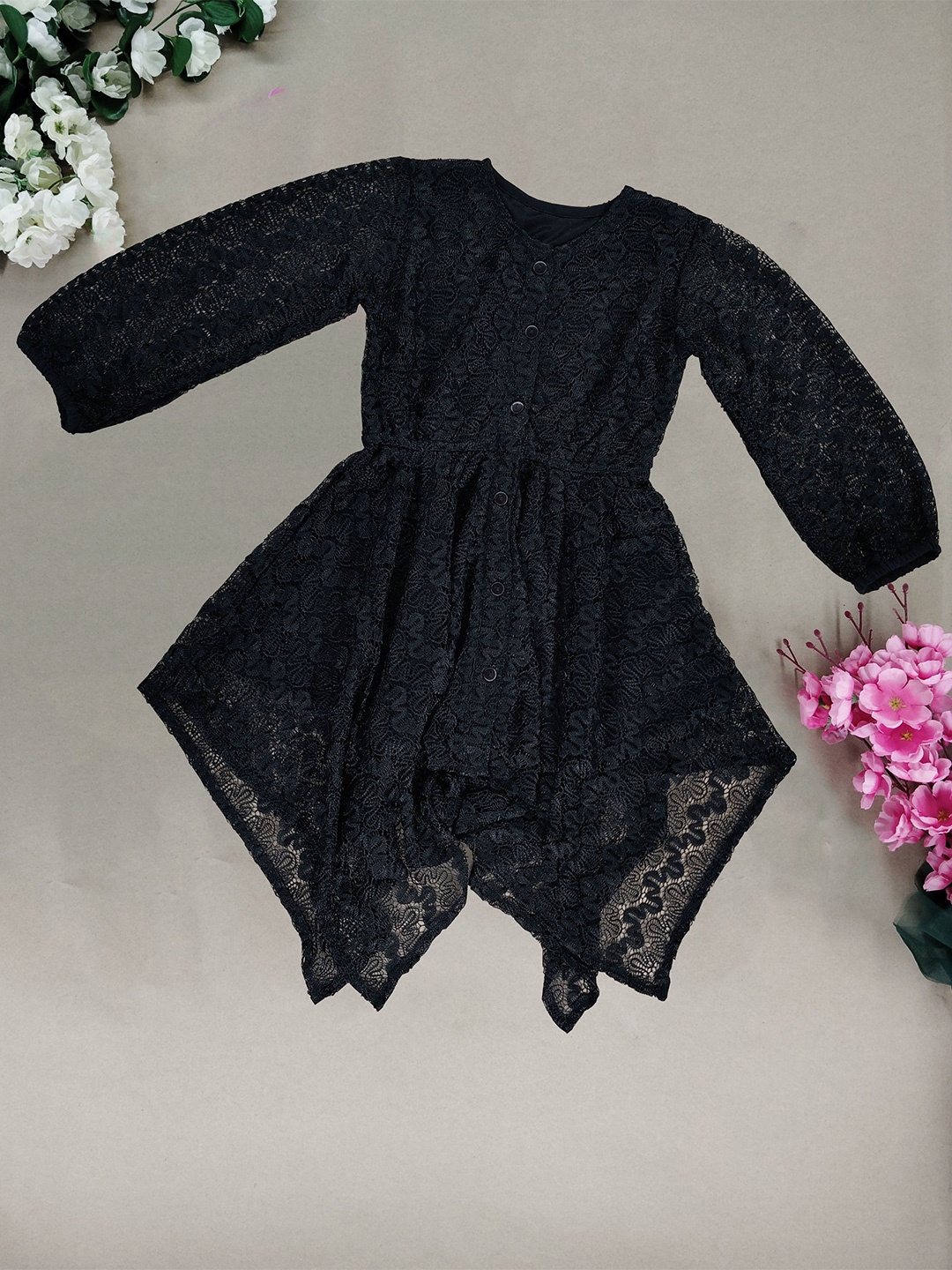 

SILK SPARROW Girls Lace Fit & Flare Dress, Black