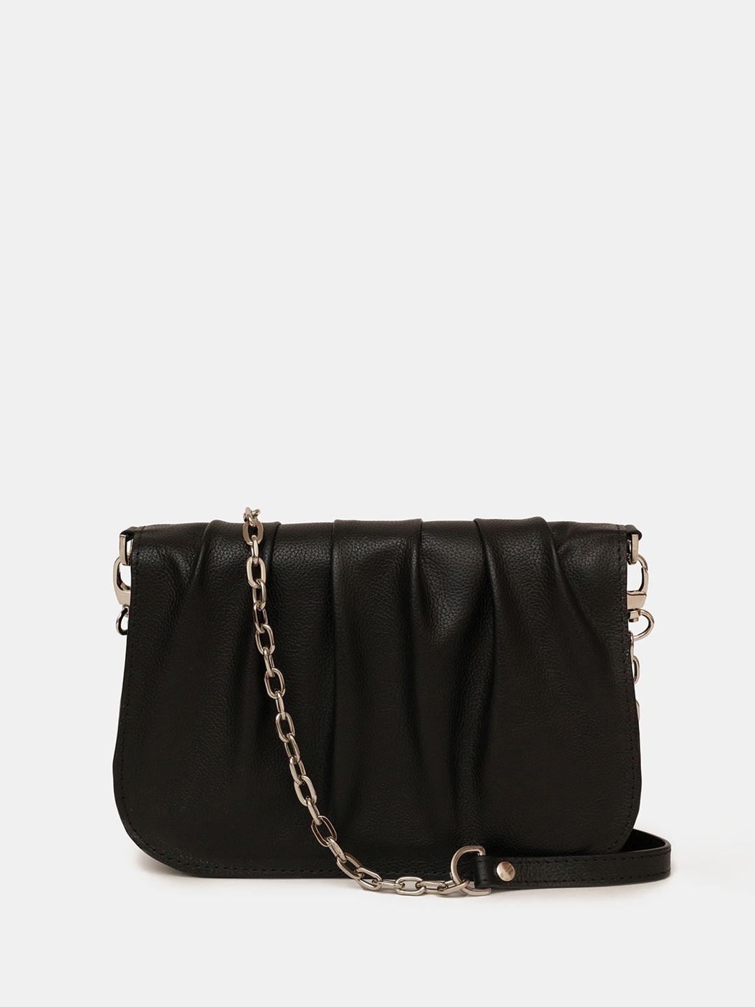 KELBY HUSTON Women Textured Crossbody Leather Sling Bag, Black