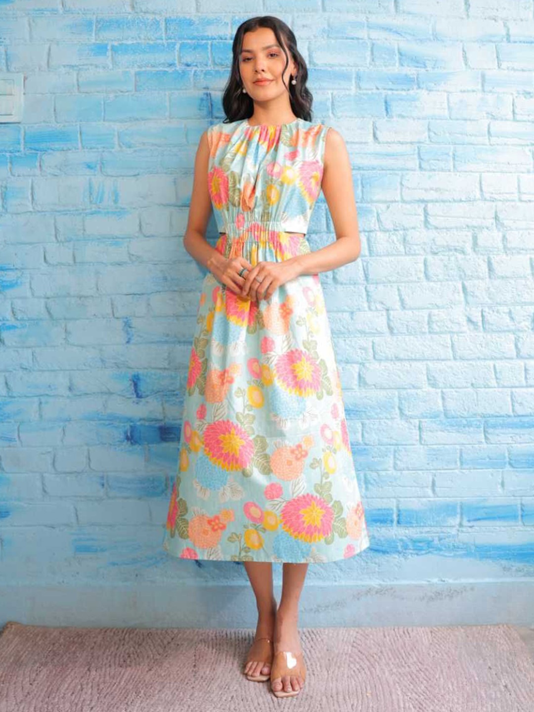

Komarri U Women Floral Printed Fit & Flare Midi Dress, Blue