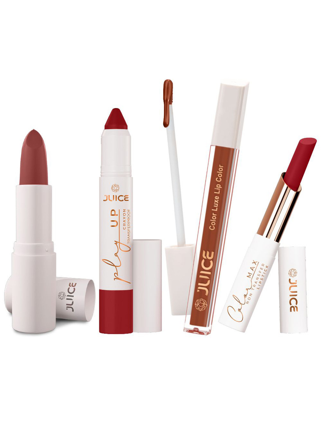 

JUICE Set Of 4 Play Up Color Luxe Color Max Long Lasting Lipstick-11.8g-M2-MCR09-M02- M21, Purple