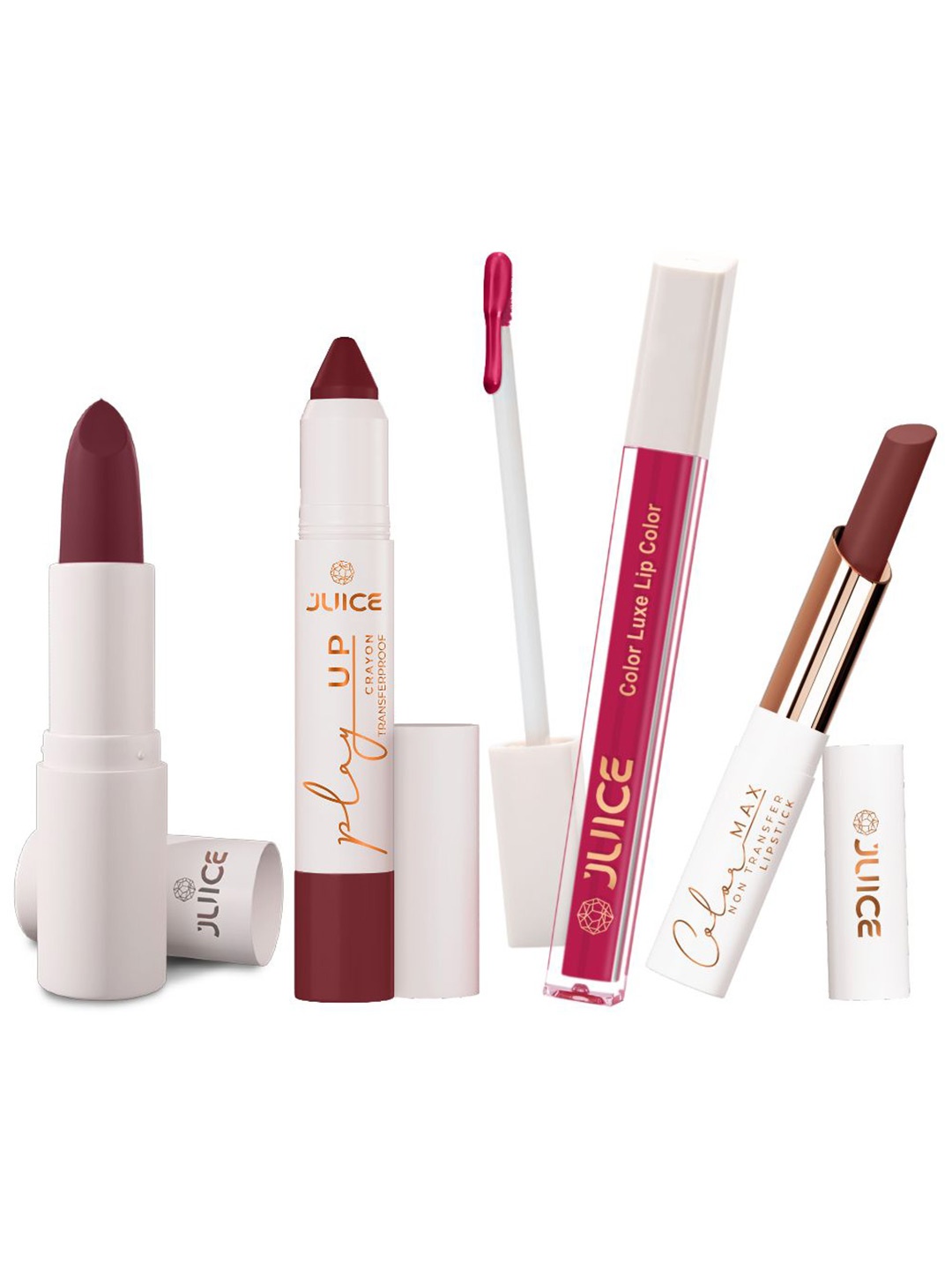JUICE Set Of 4 Play Up Color Luxe Color Max Lipstick- 11.8 g - M24- MCR1`2 -M05- M24, Brown