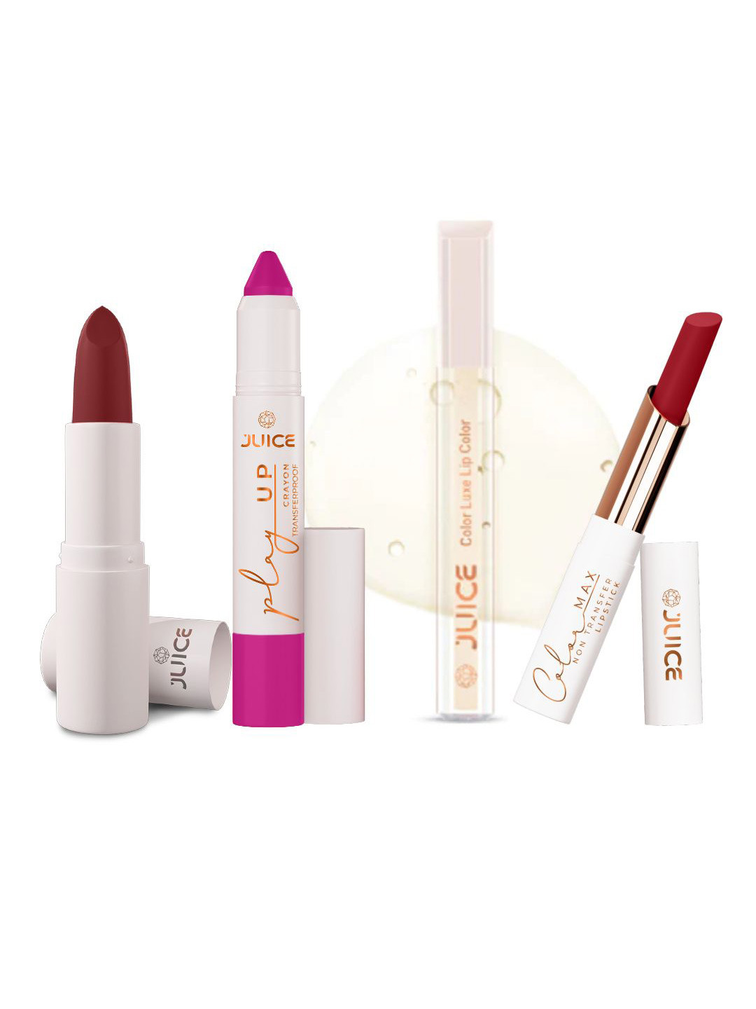 

JUICE Set Of 4 Play Up Color Luxe Color Max Lipstick- 11.8 g Each- M11- MCR07 -M01- M21, Pink