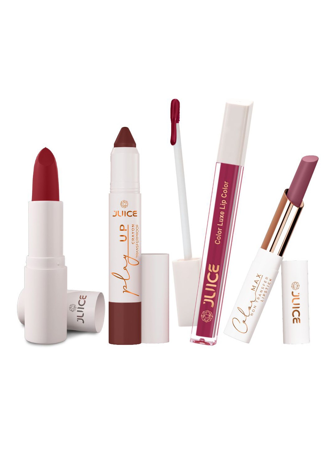 JUICE Set Of 4 Play Up Color Luxe & Max Long Lasting Lipstick- 11.8g- M09- MCR04 -M14- M16, Pink