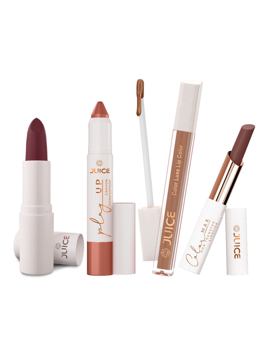 JUICE Set Of 4 Play Up Color Luxe Color Max Lipstick- 11.8 g Each- M13- MCR01 -M18- M13, Brown