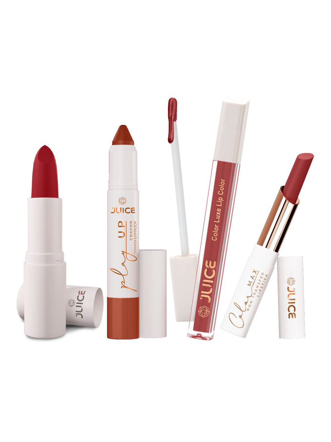 

JUICE Set Of 4 Play Up Color Luxe Color Max Long Lasting Lipstick- M03- MCR03 -M03- M03, Pink