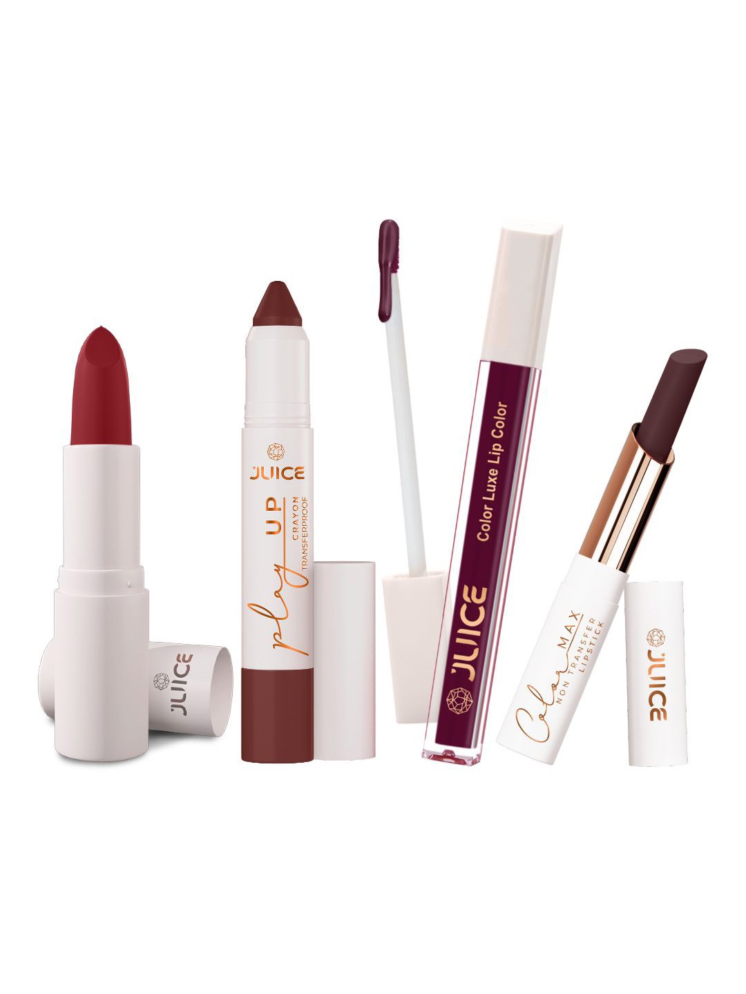 

JUICE Set Of 4 Play Up Color Luxe Color Max Lipstick- 11.8 g Each- M04- MCR04 -M04- M04, Red