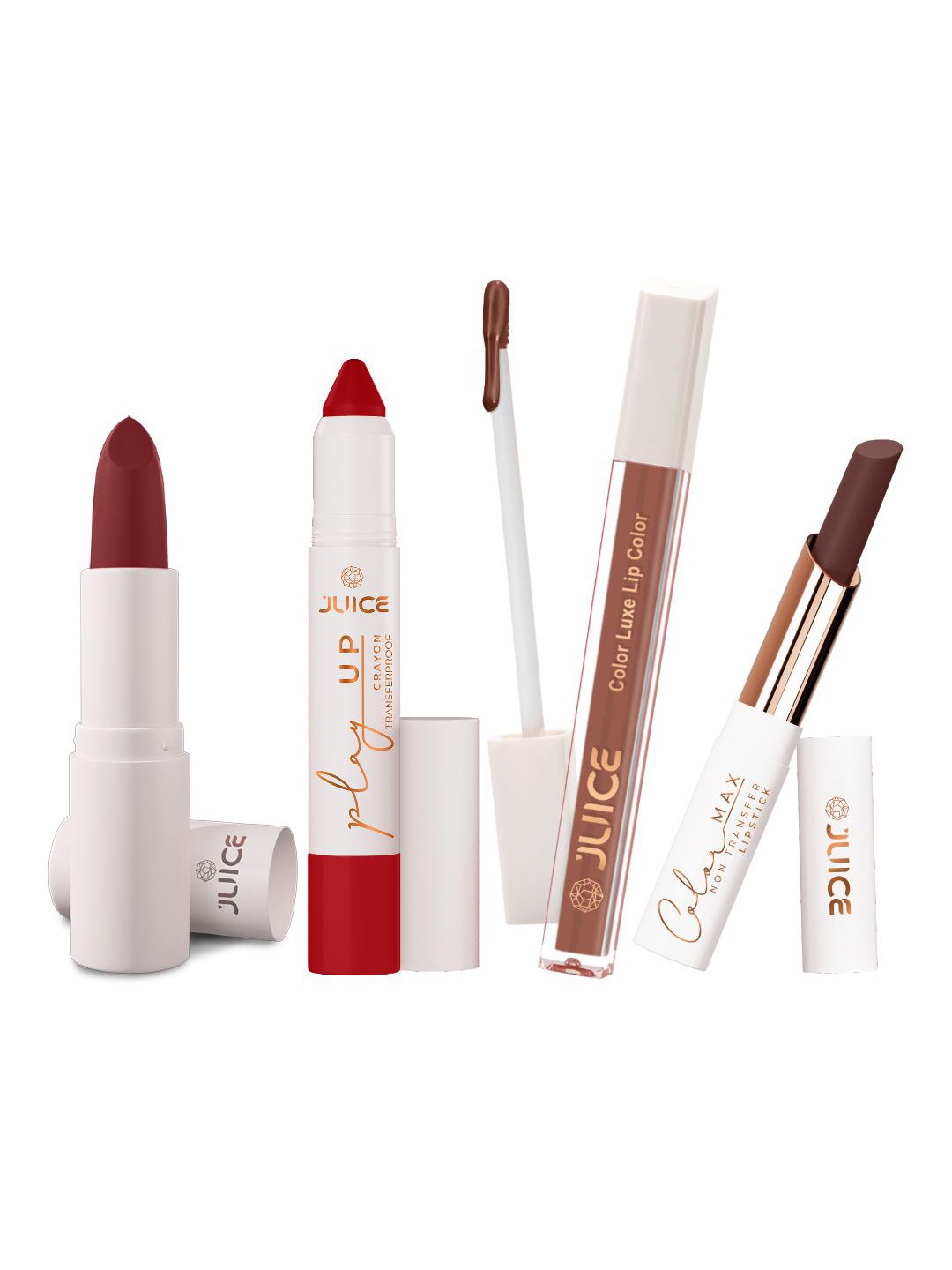 

JUICE Set Of 4 Play Up Color Luxe Color Max Lipstick- 11.8 g Each- M11- MCR11 -M11- M11, Brown