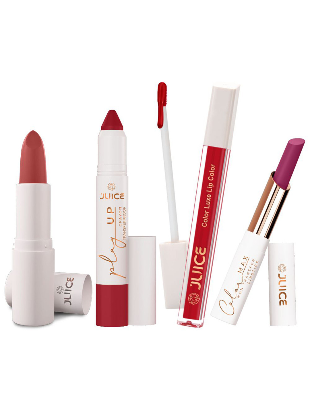 

JUICE Set Of 4 Play Up Color Luxe Color Max Long Lasting Lipstick-11.8g-M20-MCR08-M06-M05, Red