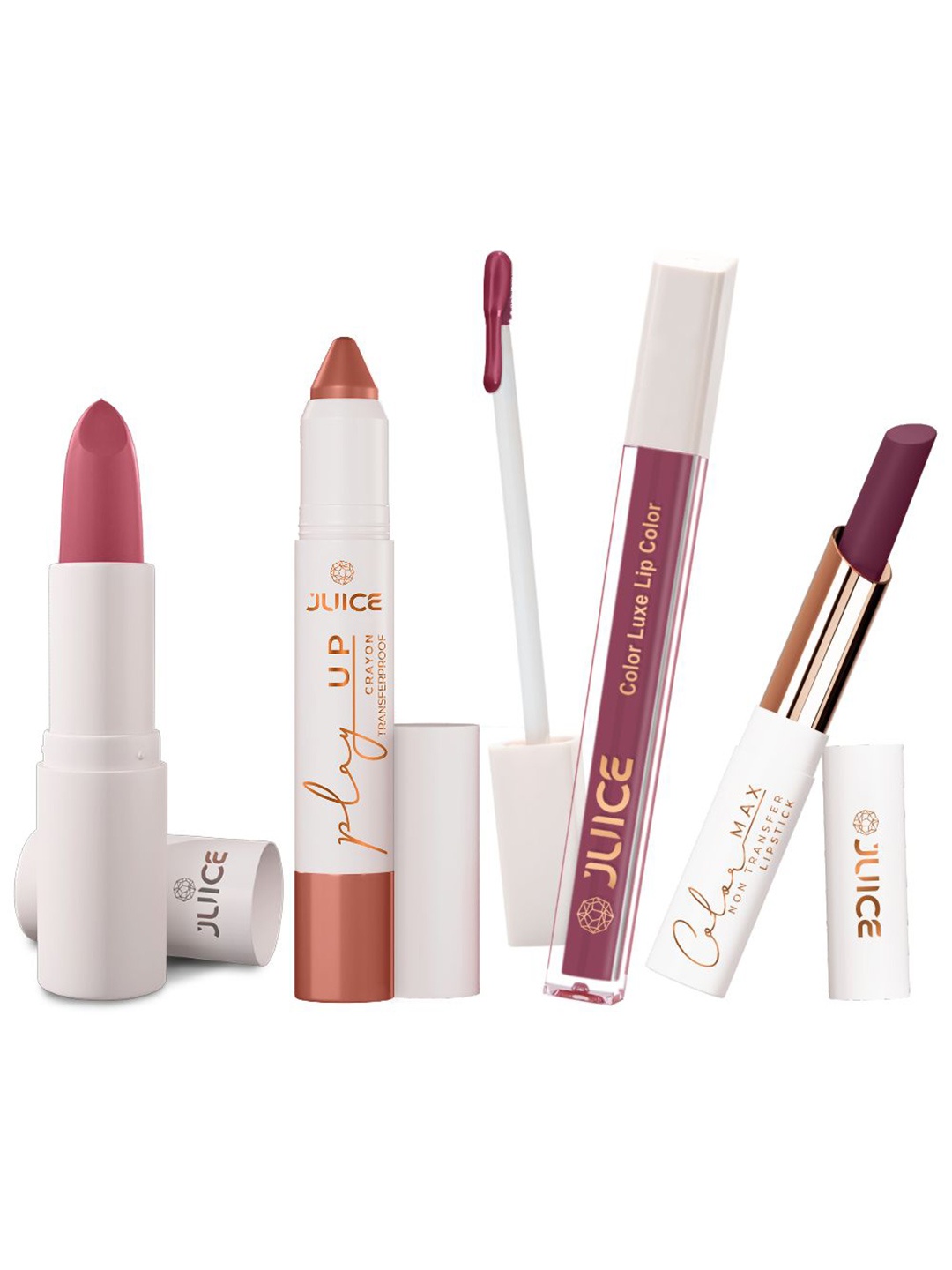

JUICE Set Of 4 Play Up Color Luxe Color Max Lipstick- 11.8 g Each- M12- MCR01 -M17- M13, Pink