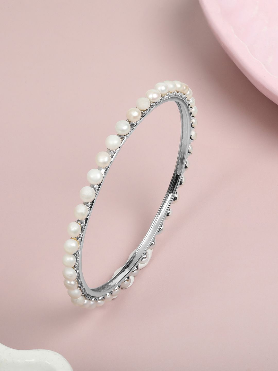 

Mia by Tanishq Silver-Plated Infinite Pearls Beaded Bangle