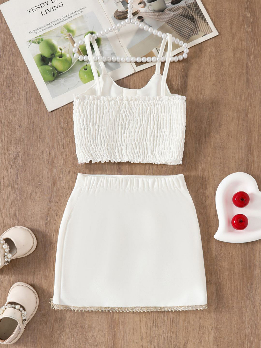 

INCLUD Girls Shoulder Straps Top with Skirt, White