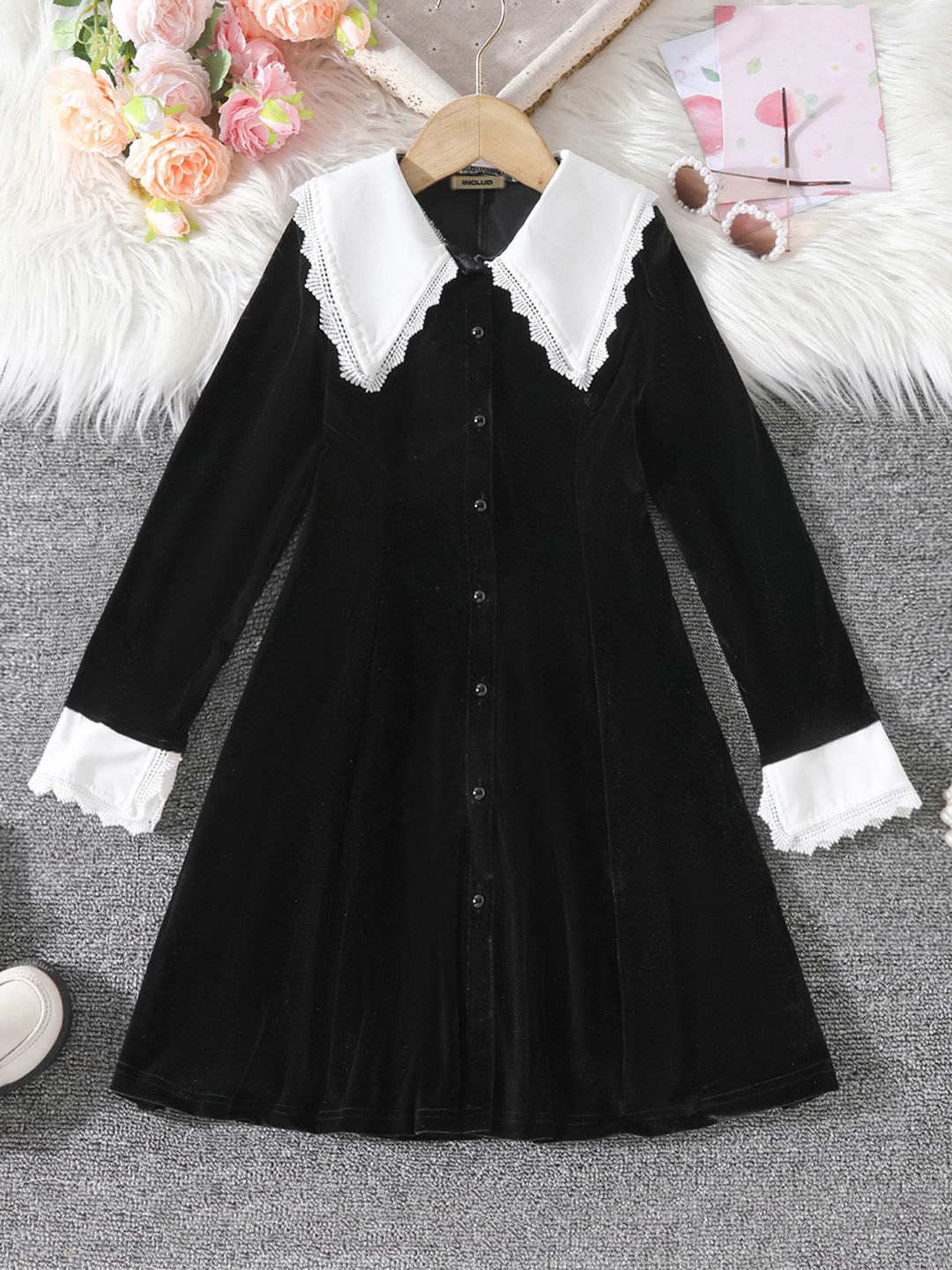 

INCLUD Girls Cotton Shirt Dress, Black