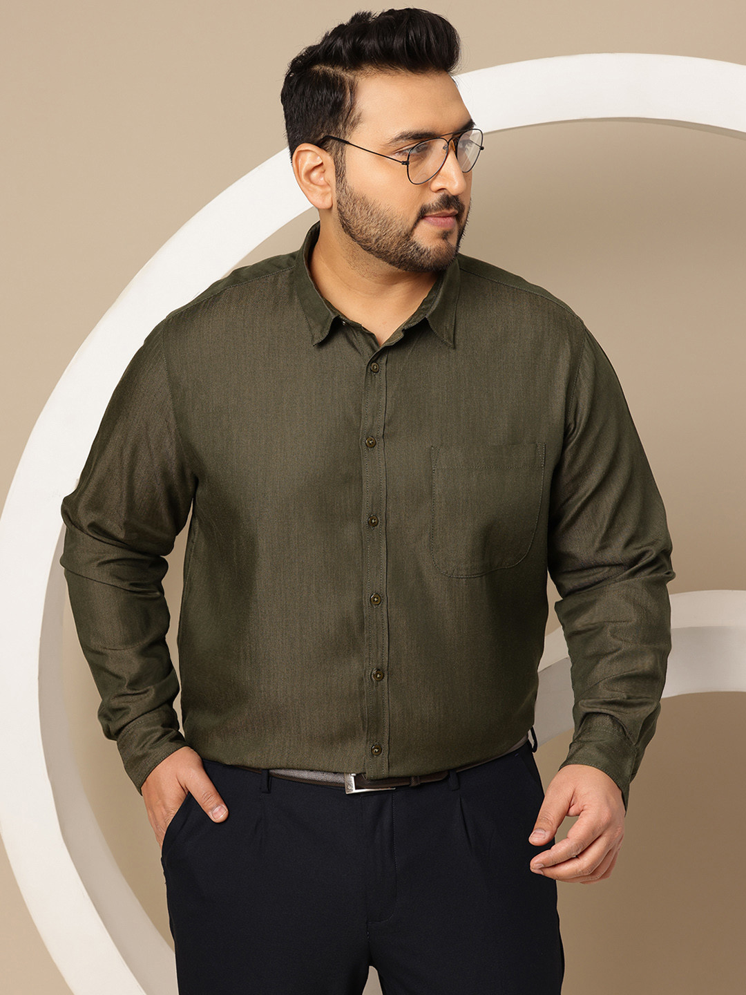 

Sztori Men Plus Size Comfort Party Shirt, Olive
