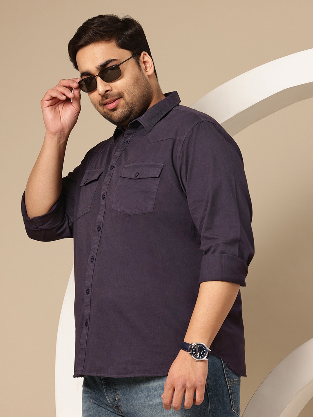 

Sztori Plus Size Comfort Solid Pure Cotton Casual Shirt, Purple