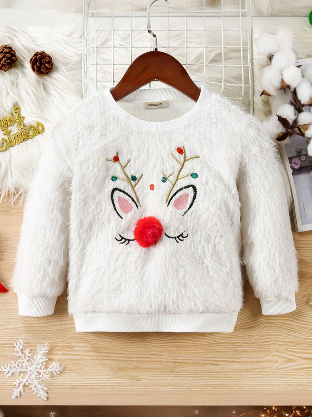 INCLUD Girls Cotton Embroidered Top, White