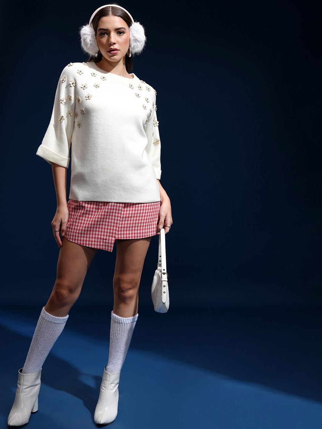 

Tokyo Talkies Women Self Design Pullover, Off white