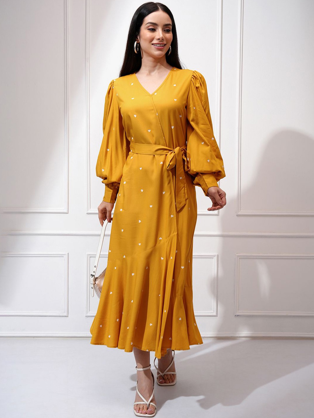 

Tokyo Talkies Printed Wrap Midi Dress, Mustard