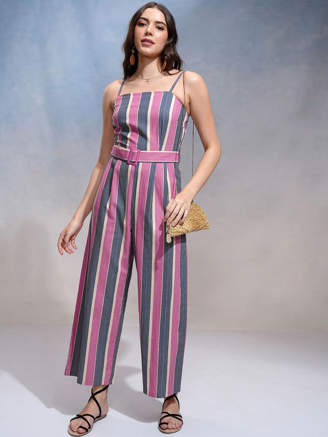 

Tokyo Talkies Women Striped Basic Jumpsuit, Pink