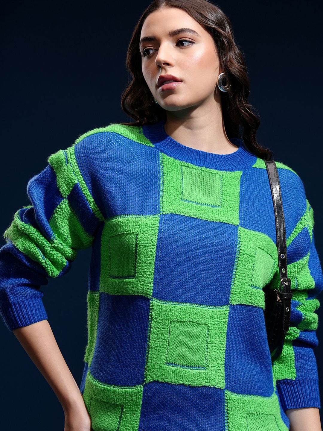 Tokyo Talkies Women Checked Pullover, Green