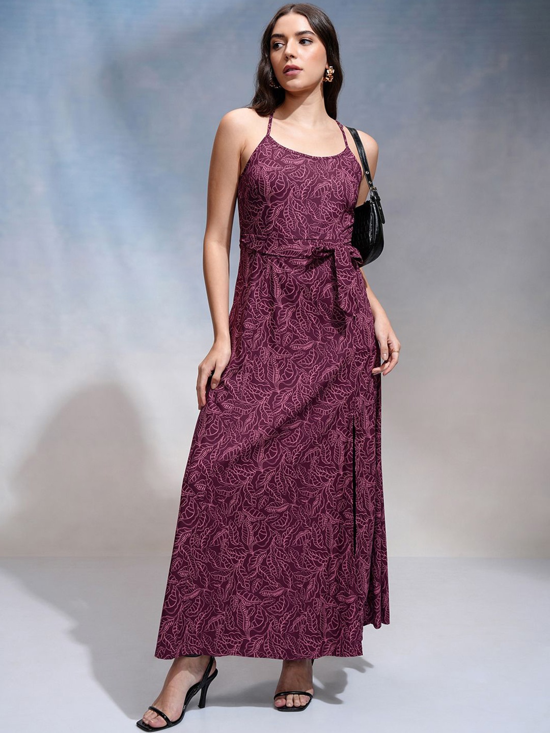 Tokyo Talkies Women Tribal Printed Fit & Flare Maxi Dress, Purple