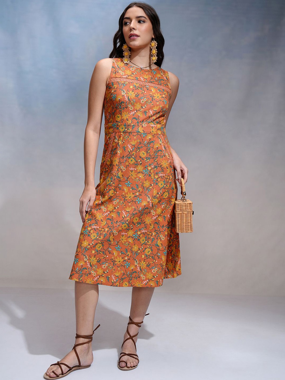 Tokyo Talkies Women Floral Print A-Line Dress, Rust