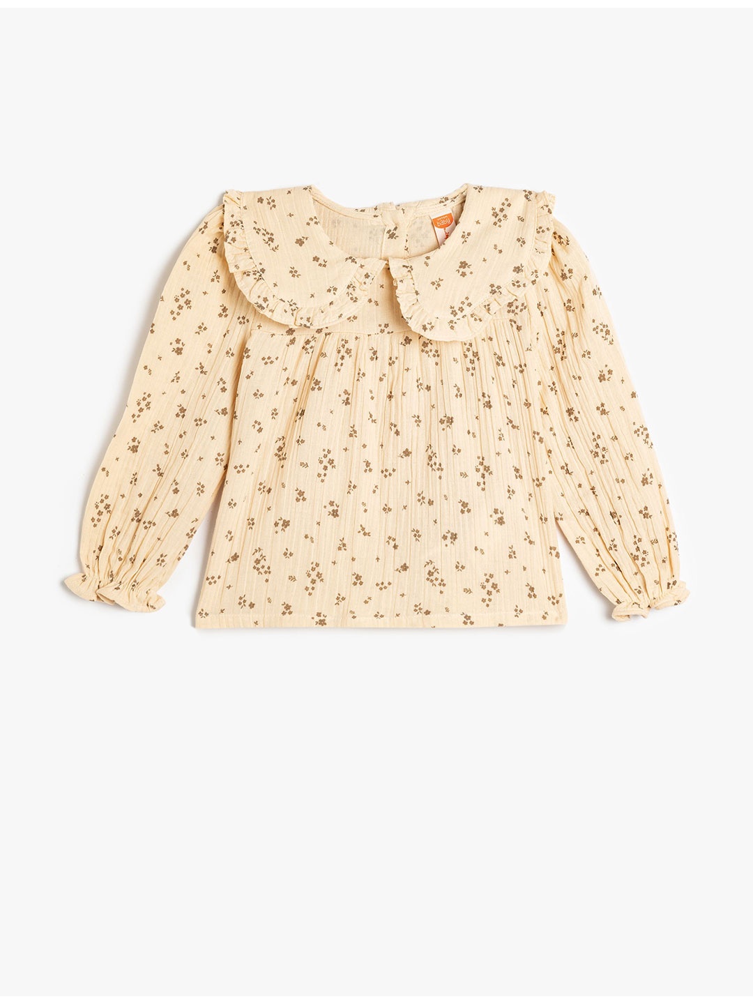 Koton Floral Print Puff Sleeve Cotton Top, Beige
