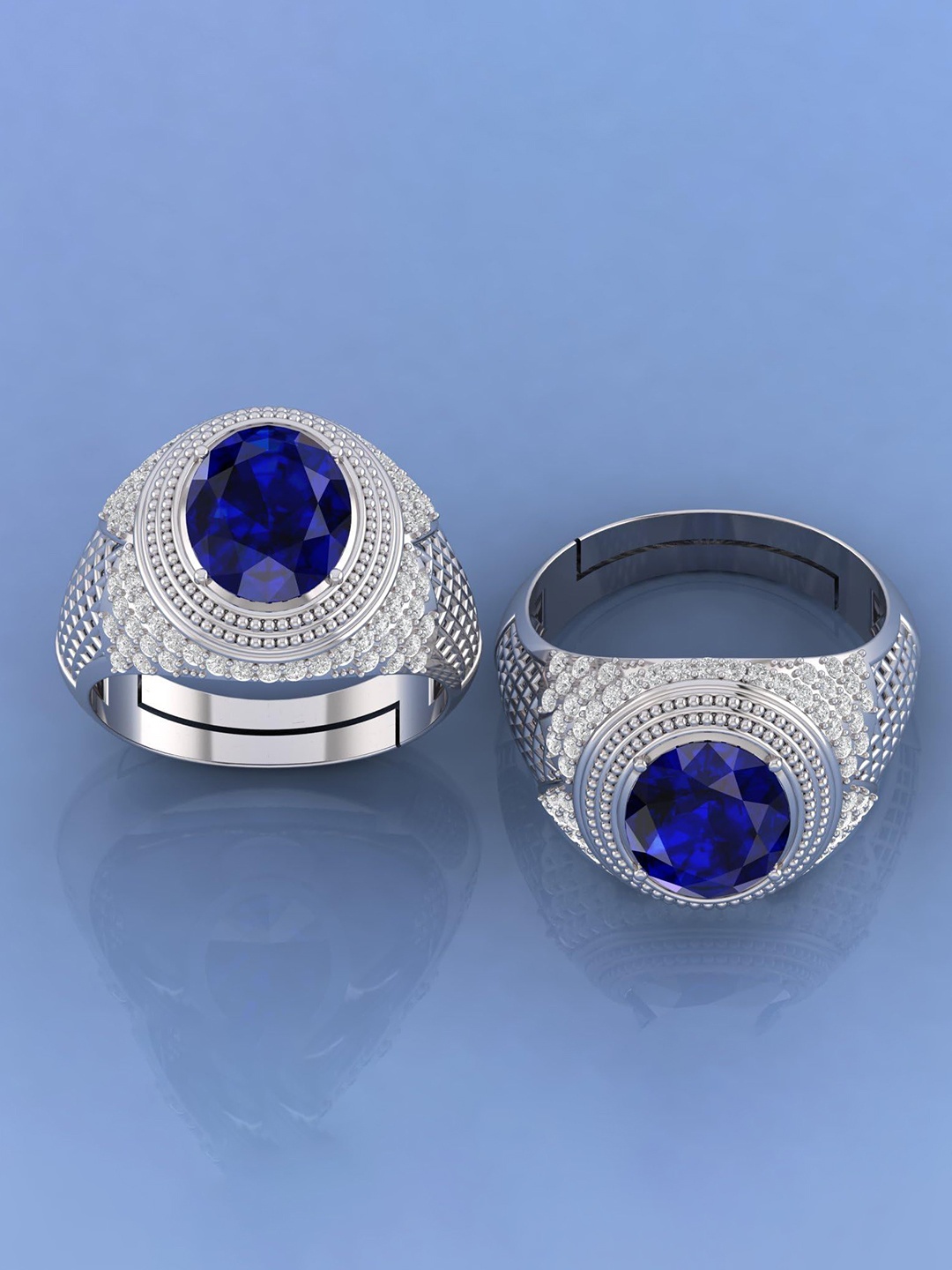 

LMDPRAJAPATIS Unisex LMDPRAJAPATIS Unisex Silver Blue Sapphire Finger Ring