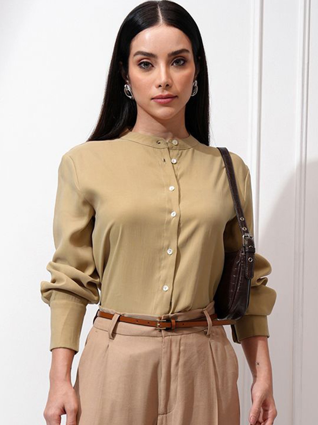 

CHIC BY TOKYO TALKIES Women Opaque Formal Shirt, Khaki