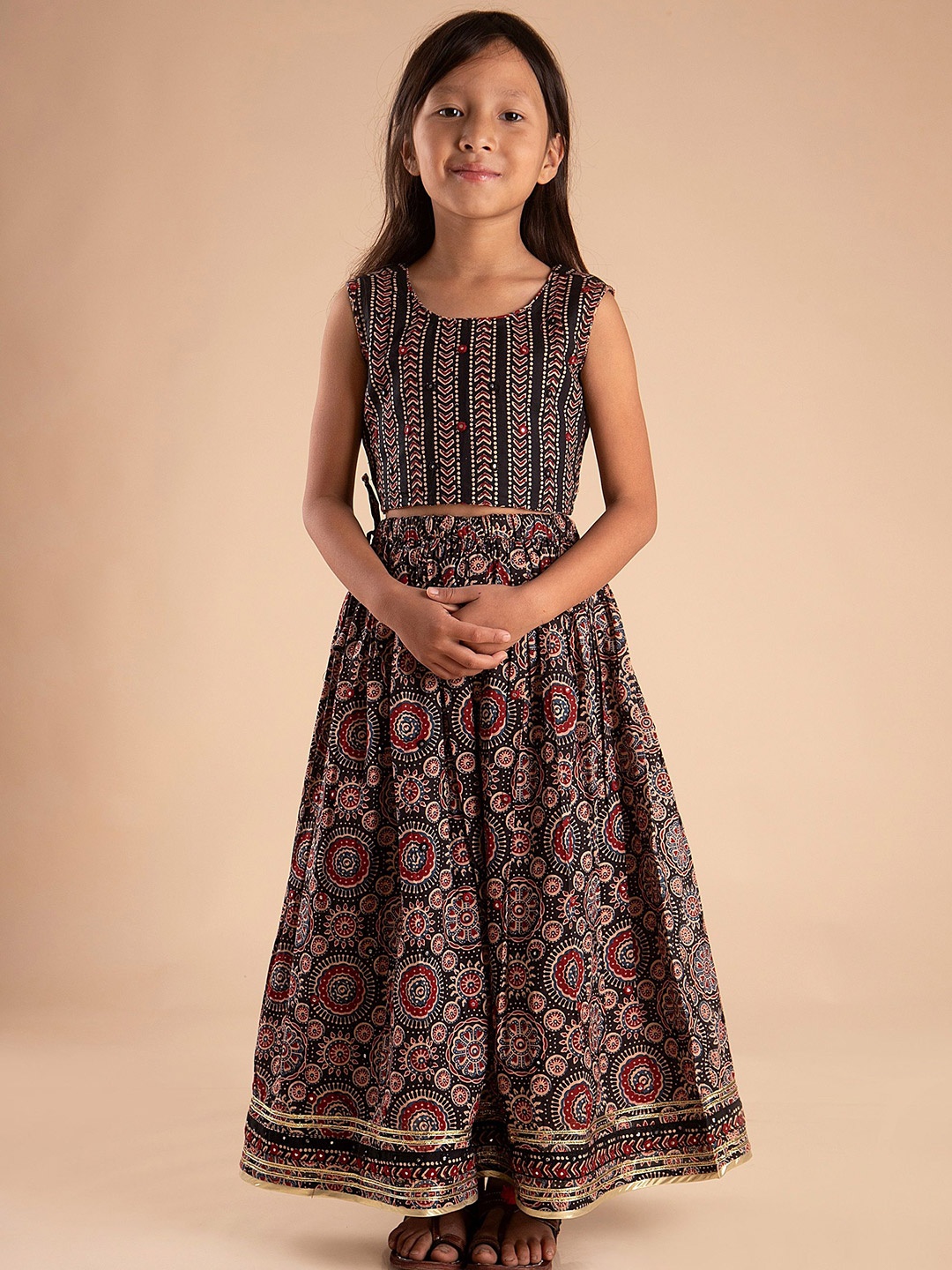 

Sangria Girls Printed Pure Cotton Lehenga With Choli, Black