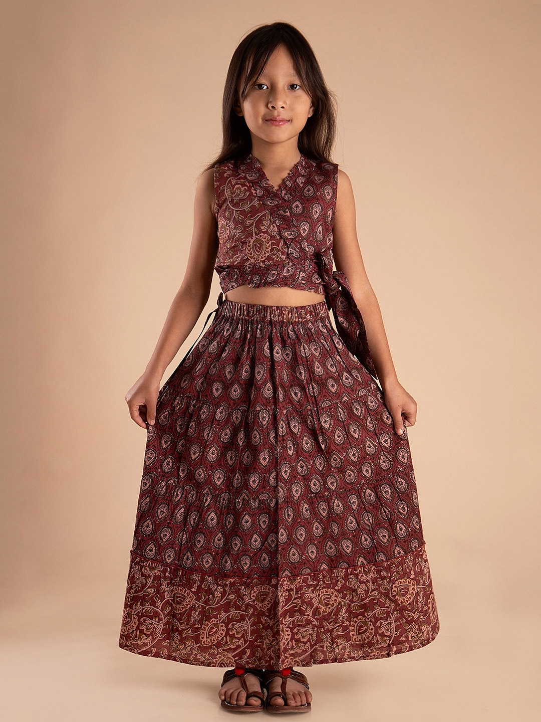 

Sangria Girls Printed Pure Cotton Lehenga With Choli, Maroon