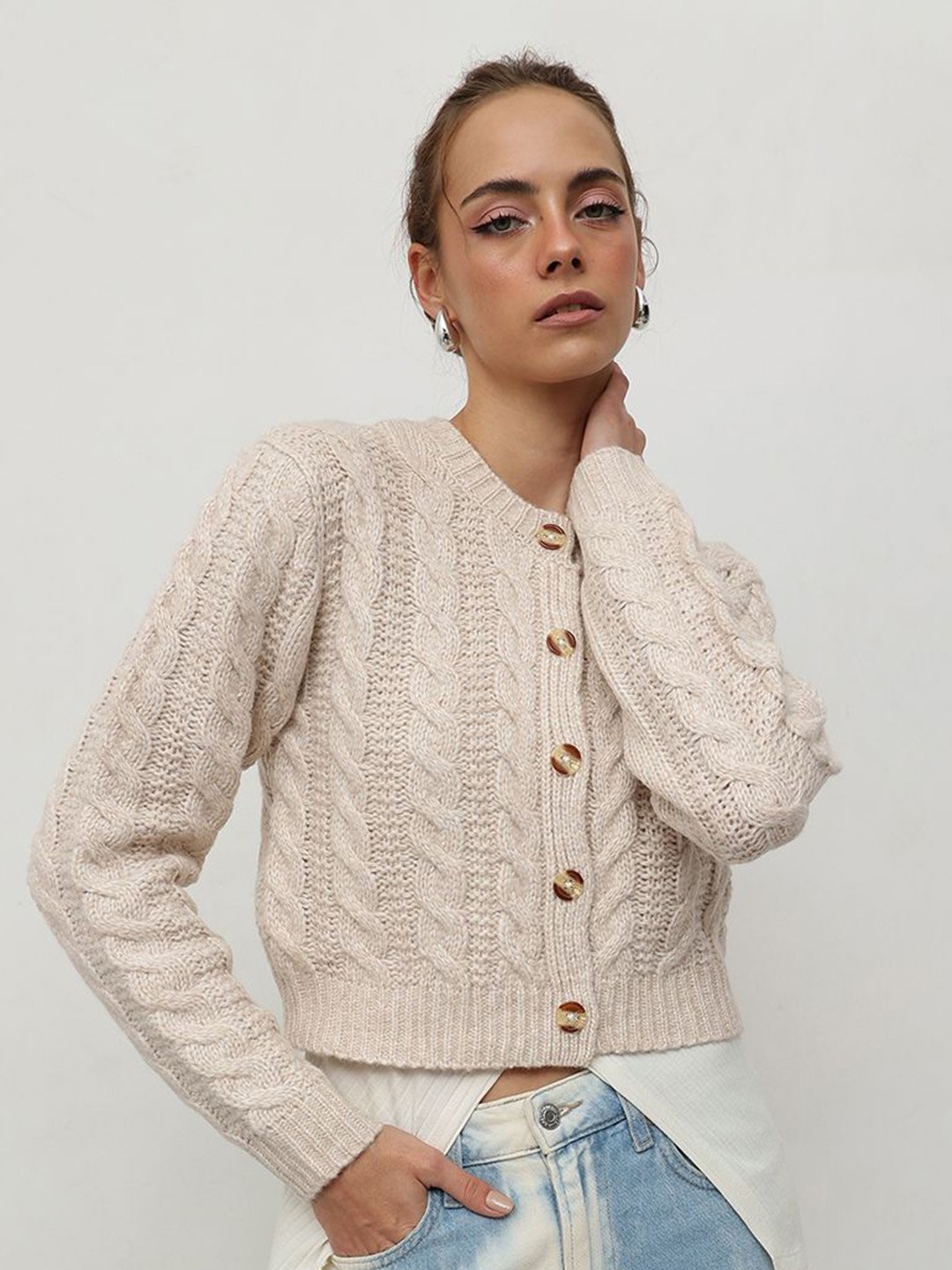 

STREET 9 Women Crop Cardigan, Beige