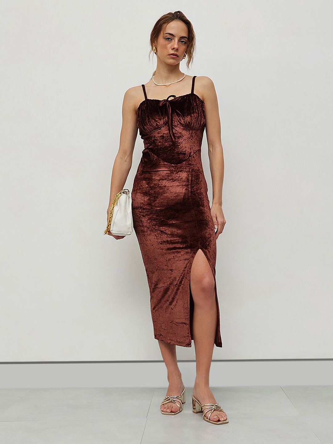 

STREET 9 Velvet Sheath Midi Dress, Brown