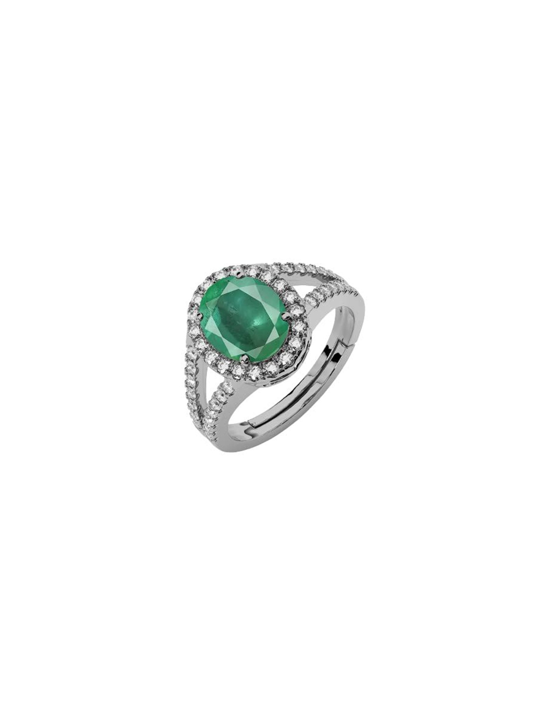 

LMDPRAJAPATIS Unisex 7.25 Ratti 6.50 Carat Natural Emerald Birthstone Zirconia Silver Ring With Lab Certificate, Green