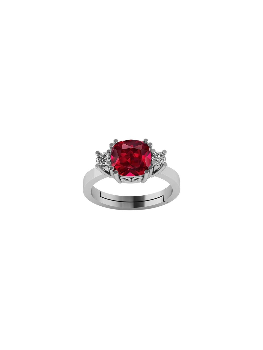 

LMDPRAJAPATIS Unisex 3.25 Ratti 2.50 Carat Natural Red Ruby Cushion Cut Silver Adjustable Ring For And Women