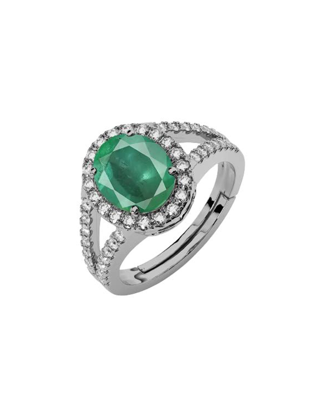 

LMDPRAJAPATIS Unisex 9.25 Ratti 8.50 Carat Natural Emerald Birthstone Zirconia Silver Ring With Lab Certificate, Green