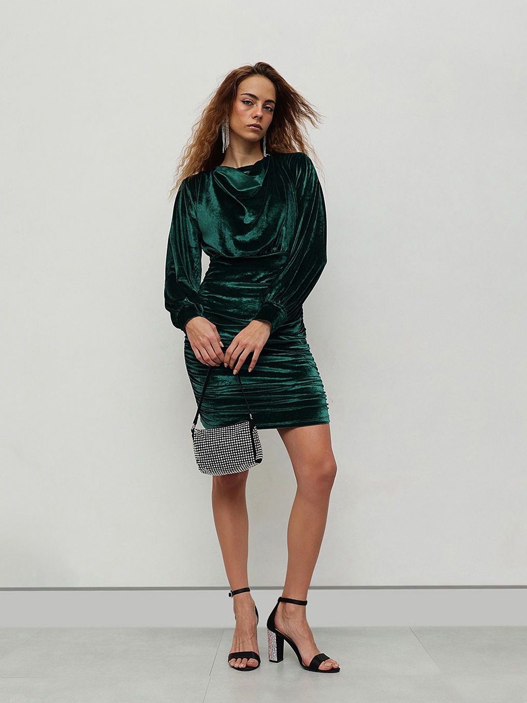 

STREET 9 Cowl Neck Velvet A-Line Dress, Green