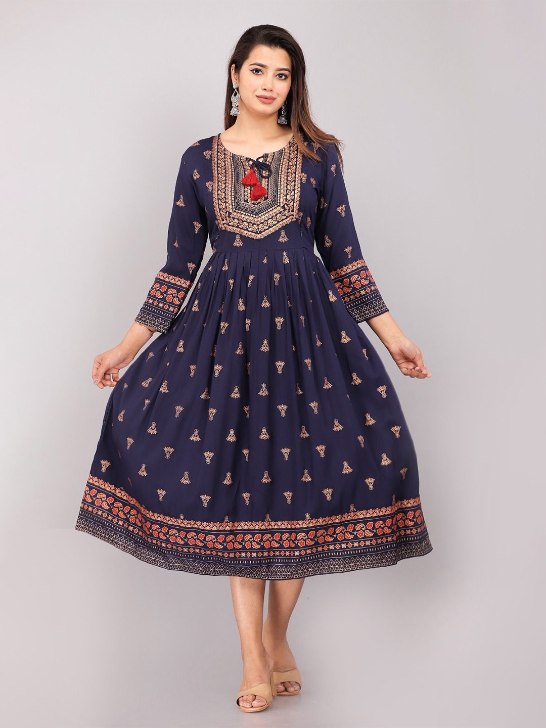 

Vorcia Febtex Printed Fit & Flared Midi Maternity Ethnic Dresses, Blue