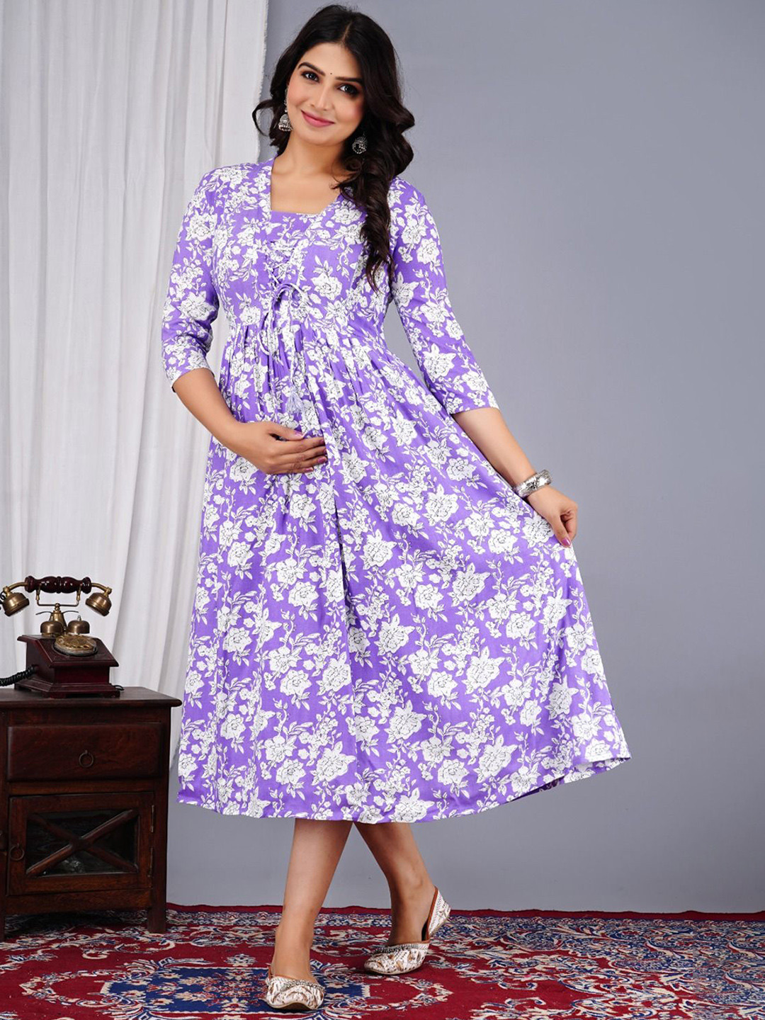 

Vorcia Febtex Floral Printed Maternity Empire Pathani Kurti, Purple
