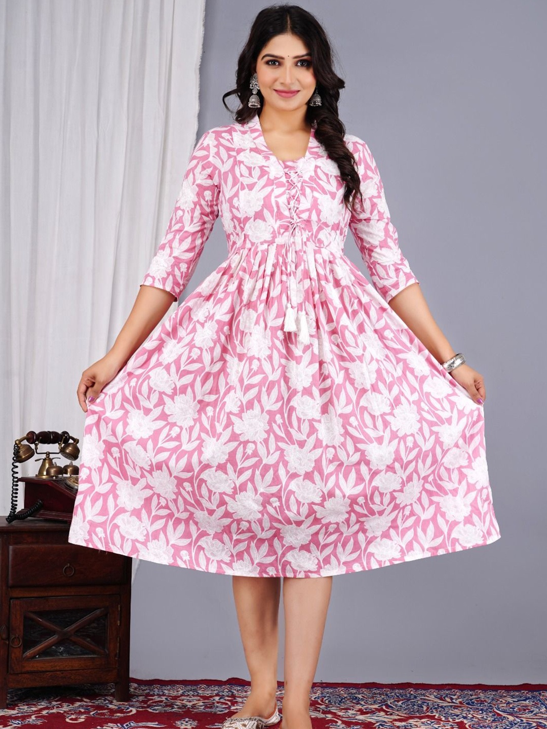 

Vorcia Febtex Printed Fit & Flared Midi Maternity Ethnic Dresses, Pink