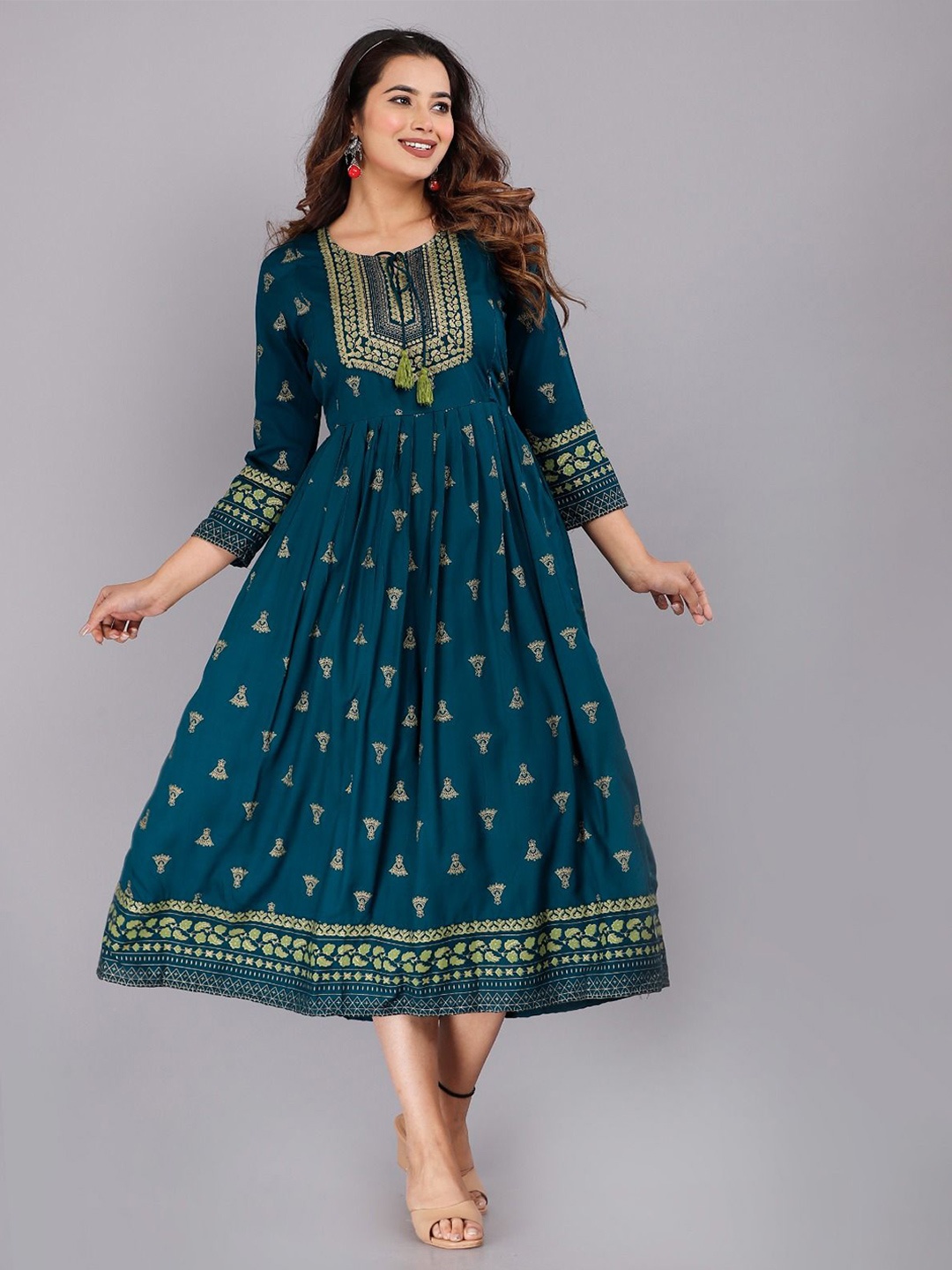 

Vorcia Febtex Printed Fit & Flared Midi Maternity Ethnic Dresses, Teal