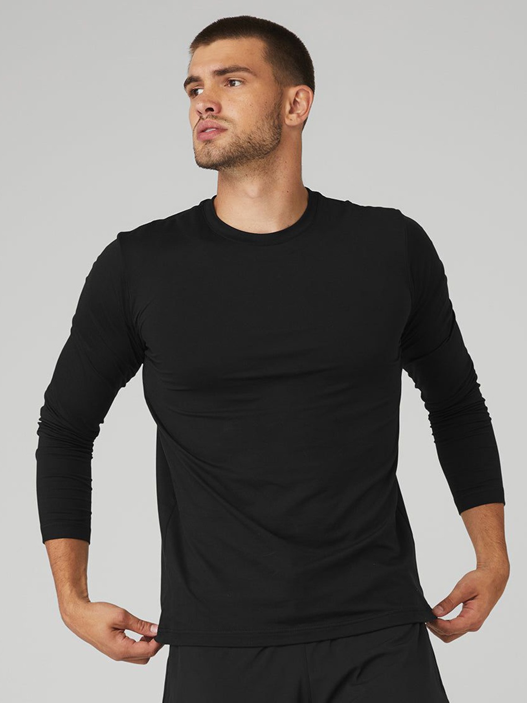 

appulse Men Long Sleeve Round Neck Sports T-shirt, Black