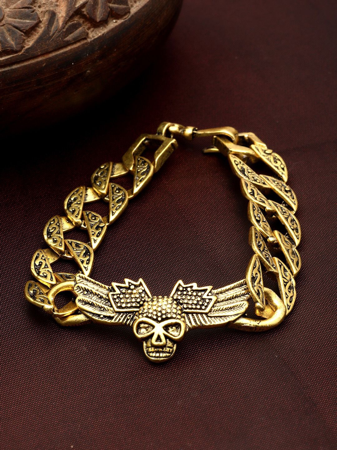 

Sanjog Men Brass Antique Copper-Plated Wraparound Bracelet, Gold