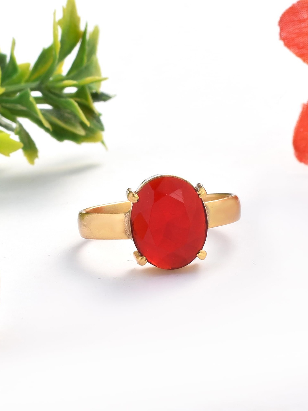 

LMDPRAJAPATIS Unisex Embellished Ring, Red