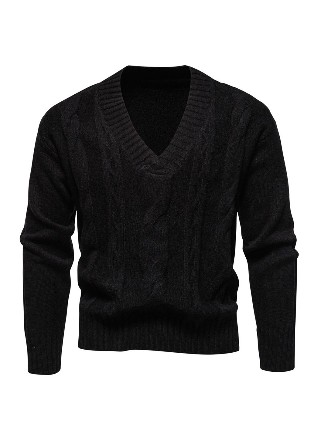 

StyleCast x Revolte Men Cable Knit Pullover, Black