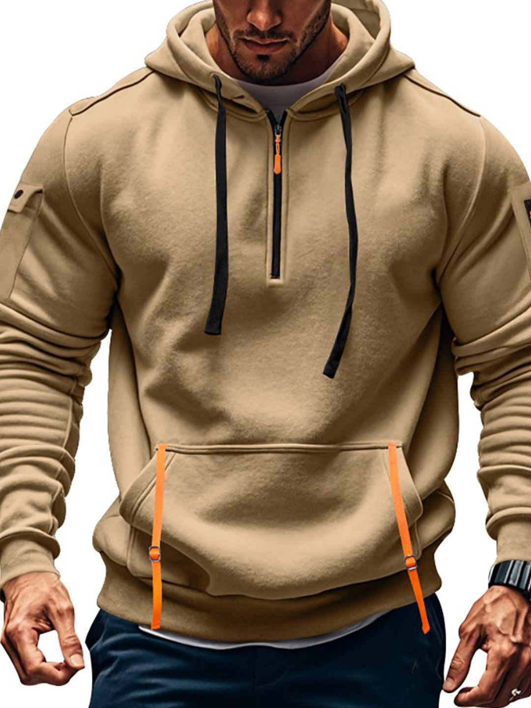 

StyleCast x Revolte Men Hooded Sweatshirt, Khaki