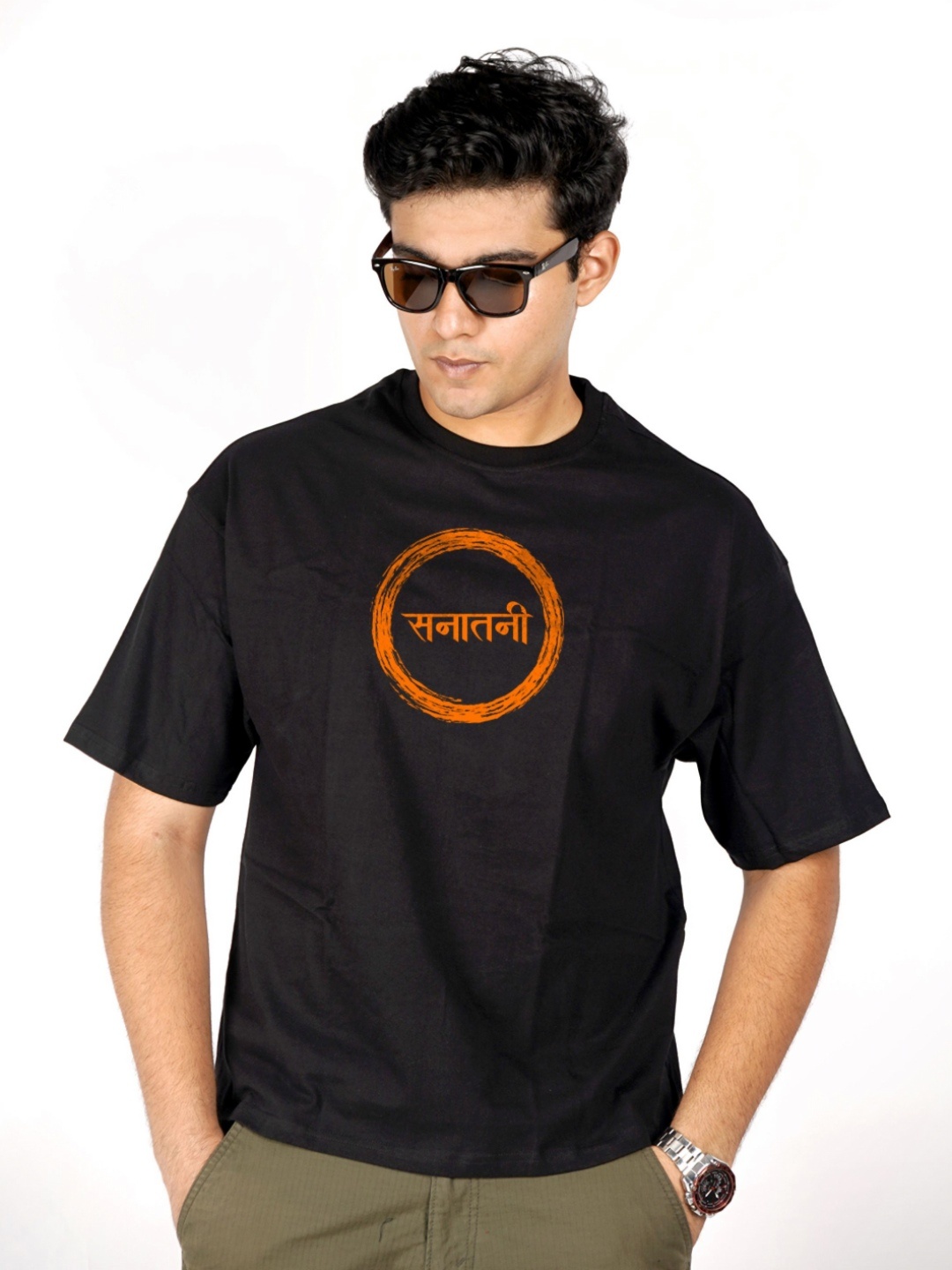 

PRABHUBHAKTI Men Bio Finish Applique T-shirt, Black