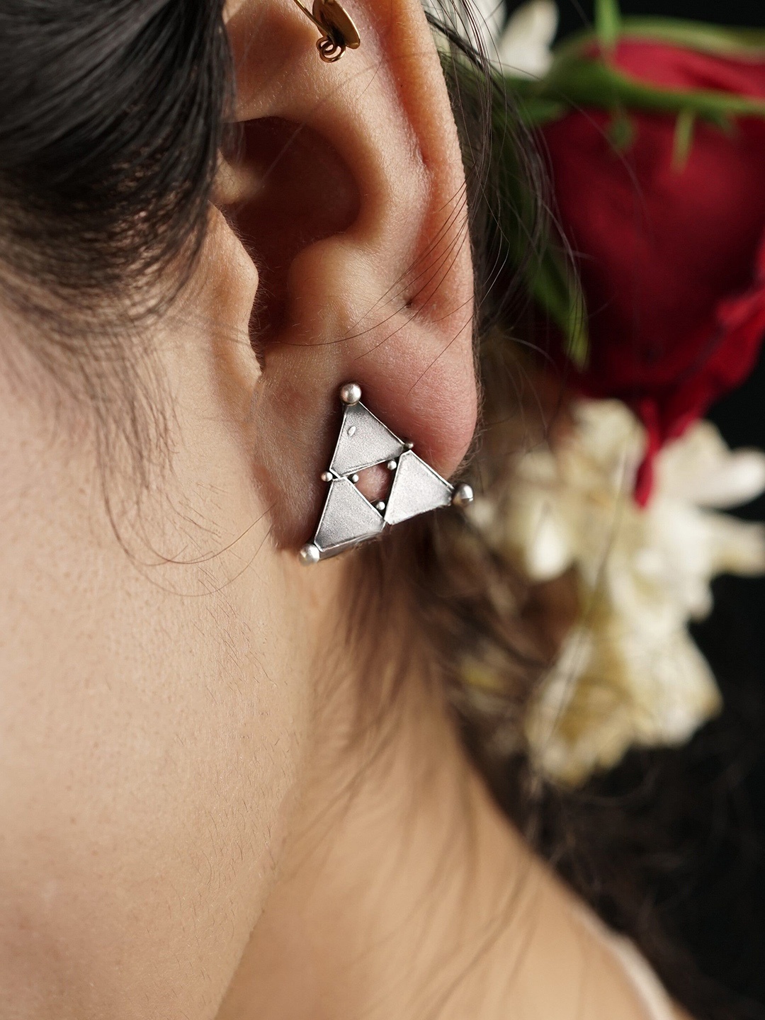 

House of Aadyaa 925 Sterling Silver Straight and Slant Oxidised Studs Earrings